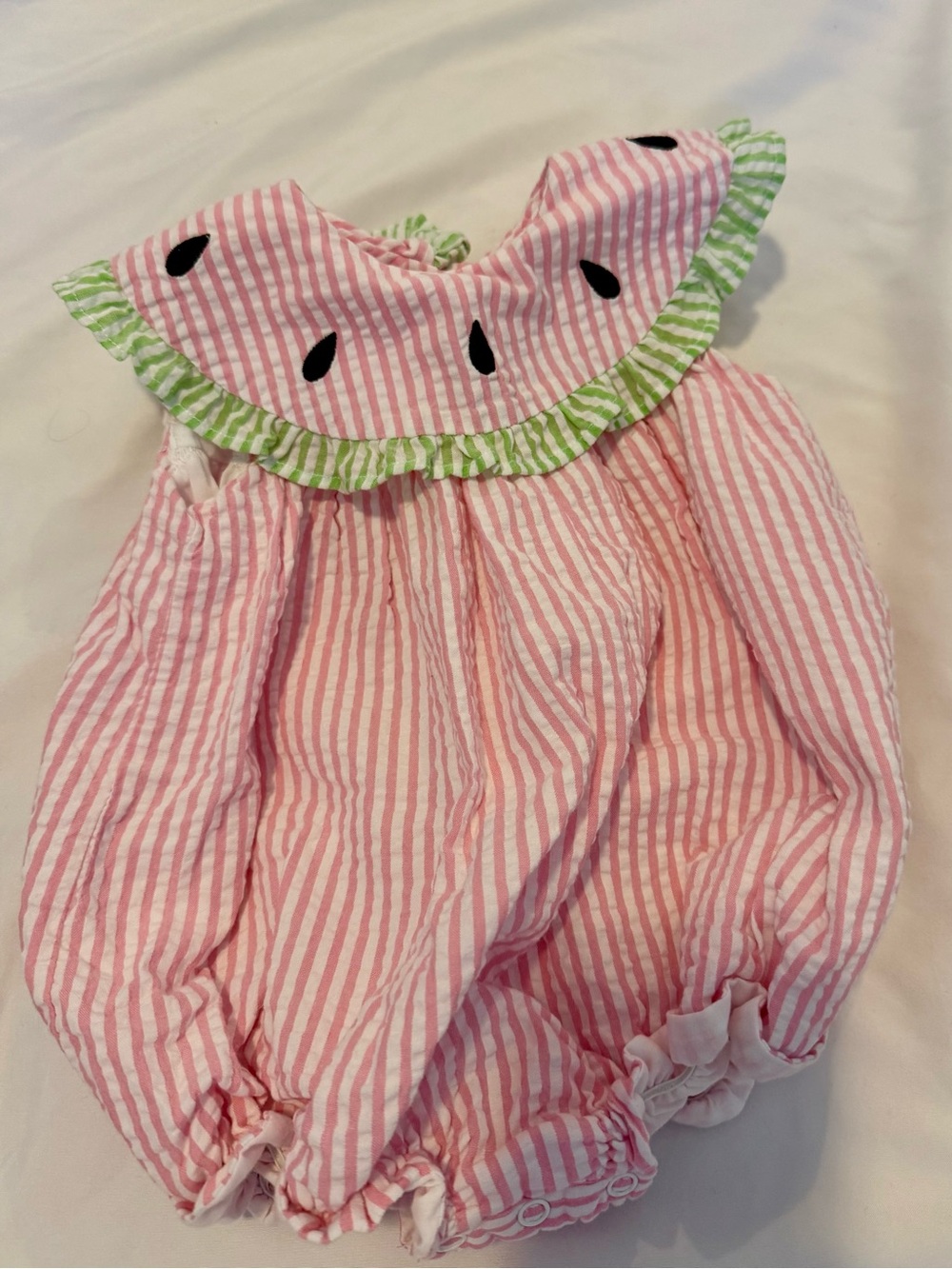 Cecil and Lou Pink & White Striped Baby Watermelon Romper 3 Months